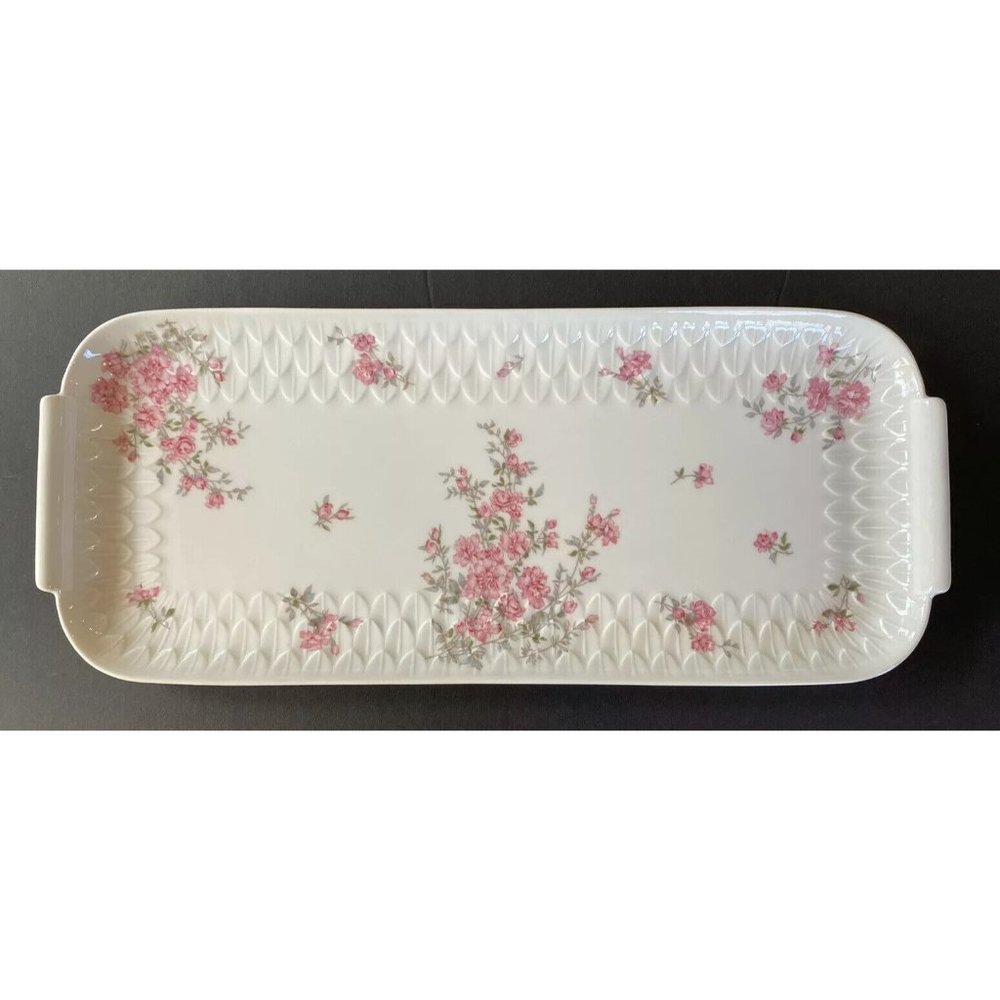 L. Bernardaud Limoges Platter Tray Vintage Porcelain White Pink 6.5" x 15 3/4" - Picture 1 of 10